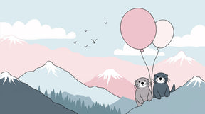 Detailed otter mountain adventure mural wallpaper design pattern by Kids-Mundo