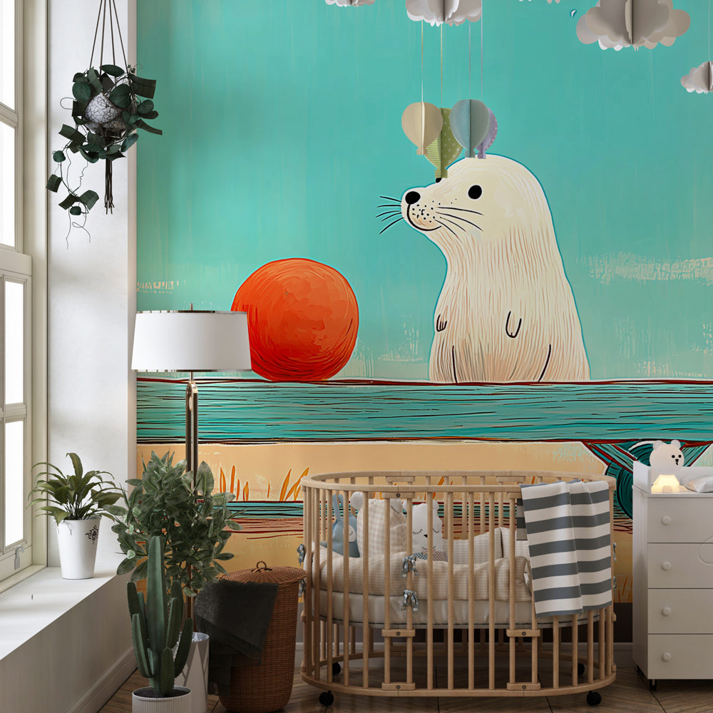 Colorful otter animal wallpaper transforming children's playroom into magical space by Kids-Mundo