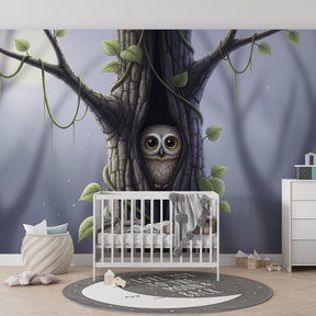 Woodland owl mural wallpaper creating magical reading corner for kids by Kids-Mundo
