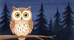 Detailed owl forest mural wallpaper design pattern showing starry night woodland scene by Kids-Mundo
