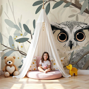 Owl forest mural wallpaper creating mystical woodland nursery decor by Kids-Mundo