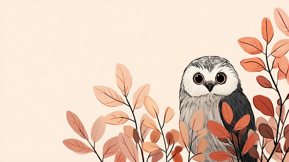 Detailed owl and autumn leaves mural wallpaper design pattern by Kids-Mundo