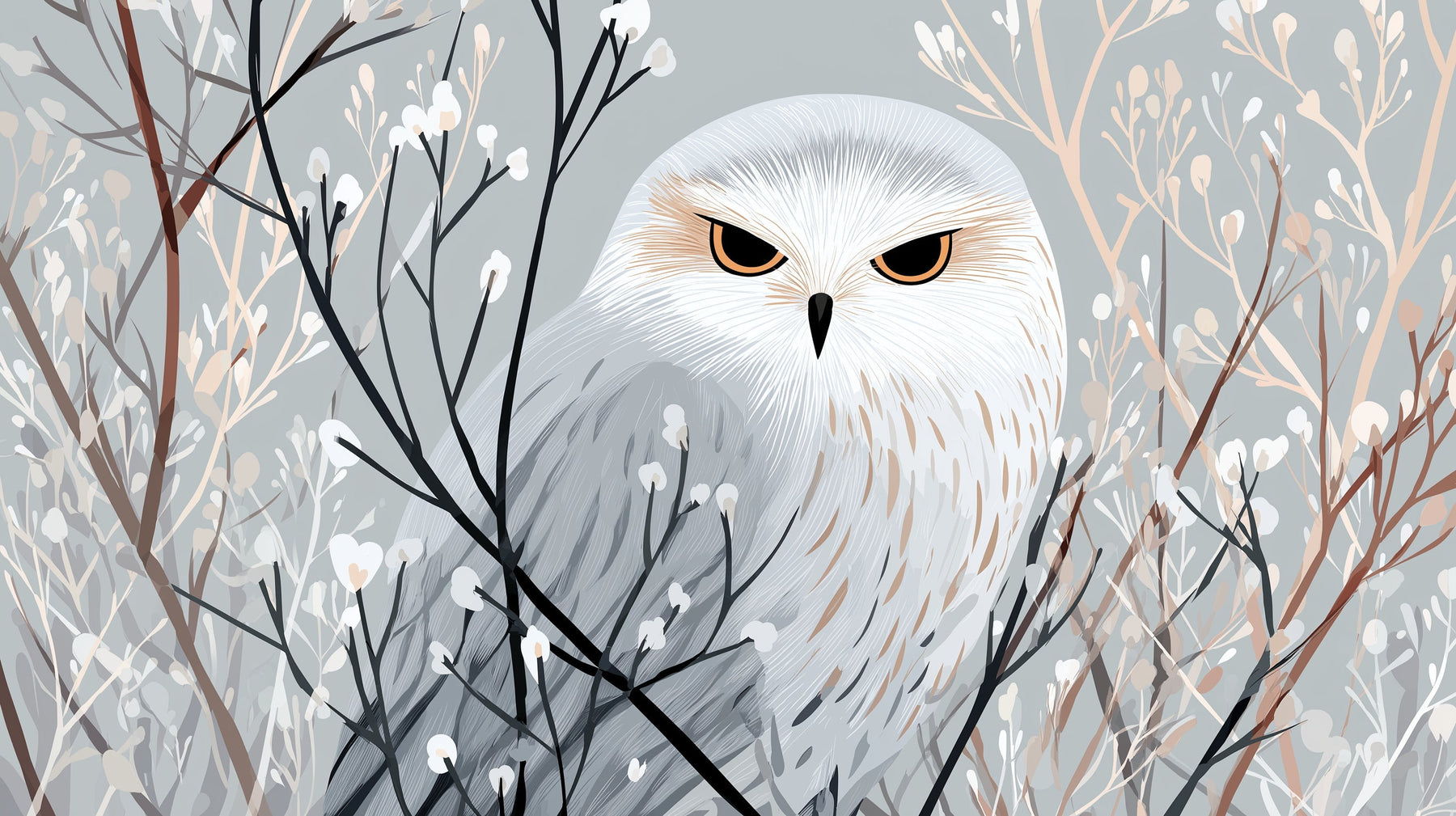 Detailed mystical owl mural wallpaper design pattern showing nature elements by Kids-Mundo