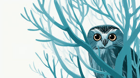 Detailed owl forest mural wallpaper design pattern showing mystical branches in blue-green tones by Kids-Mundo