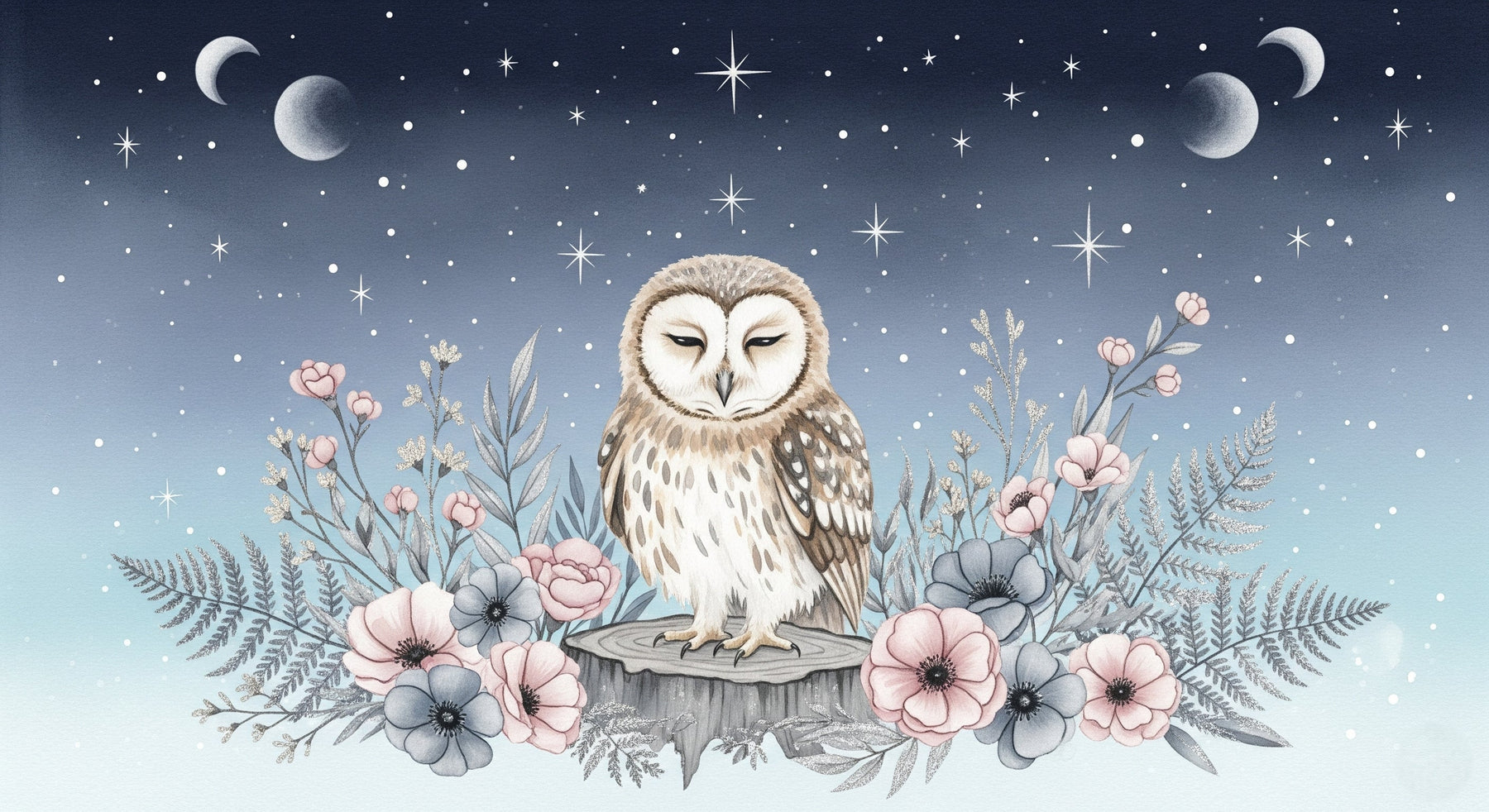 Detailed owl and starry night sky mural wallpaper design pattern by Kids-Mundo