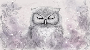 Detailed owl mural wallpaper design pattern showing serene owl with delicate leaves by Kids-Mundo