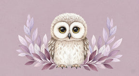 Detailed owl and foliage mural wallpaper design pattern by Kids-Mundo showing charming woodland theme