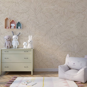 Botanical palm leaves mural wallpaper transforming children's playroom space