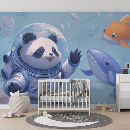 Kids-Mundo ocean-themed wall mural covering a feature wall in a child's bedroom