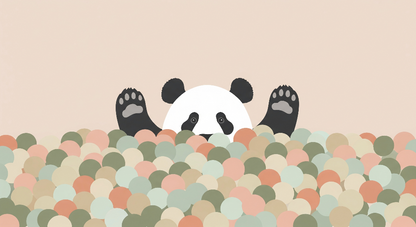 Flat artwork of the Kids-Mundo panda ball pit wall mural showing pastel tones