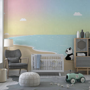 Tropical panda wallpaper creating serene atmosphere in children's bedroom