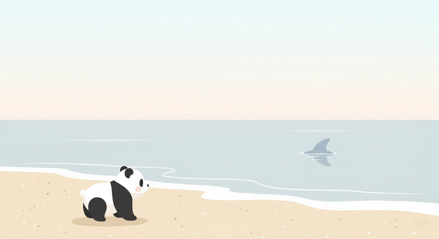 Detailed panda beach mural wallpaper design pattern showing curious panda by ocean by Kids-Mundo