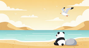 Detailed panda beach mural wallpaper design pattern showing coastal scene by Kids-Mundo