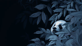 Detailed panda bear forest mural wallpaper design pattern showing curious cub among lush leaves by Kids-Mundo