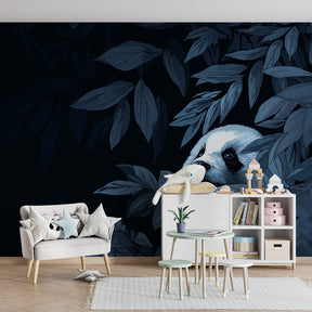 Nature-themed panda wallpaper with green foliage creating peaceful kids room atmosphere by Kids-Mundo