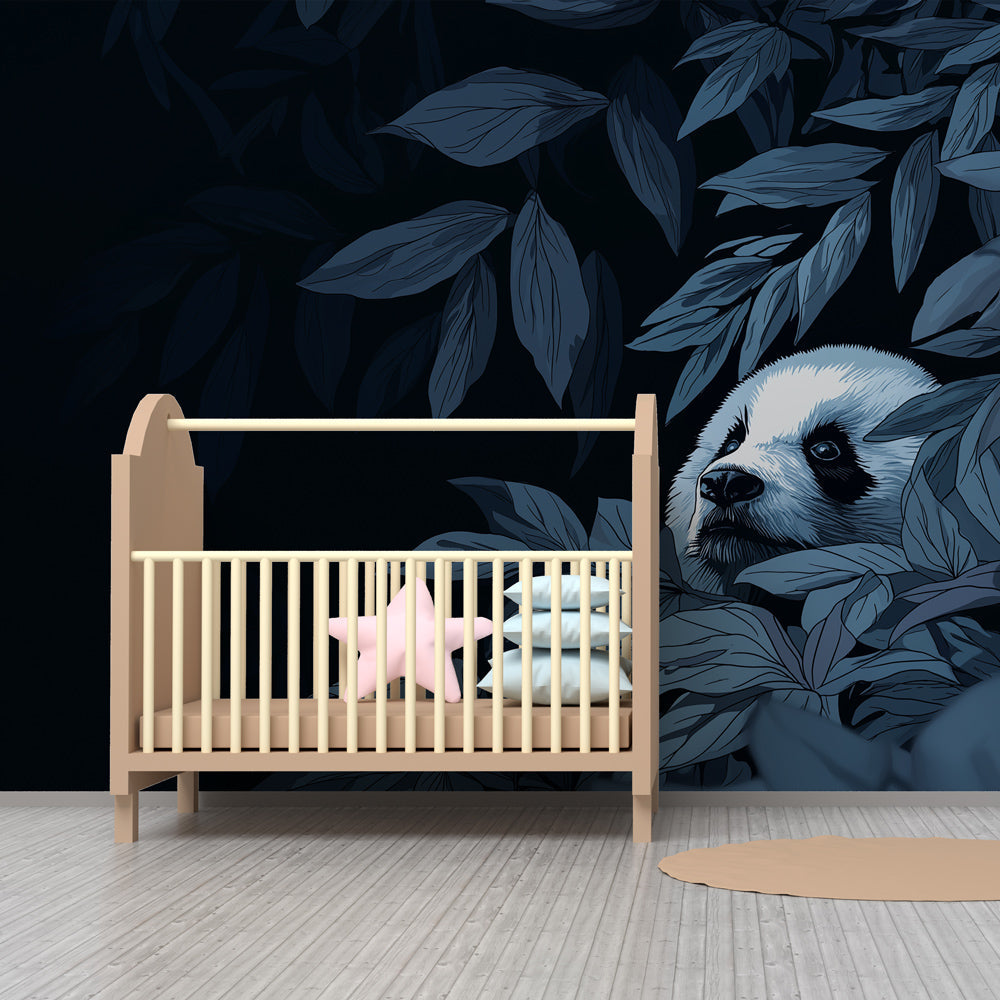 Forest animal mural wallpaper with panda cub transforming children's bedroom into nature sanctuary