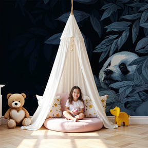 Panda bear mural wallpaper creating magical forest nursery decor with curious cub design by Kids-Mundo