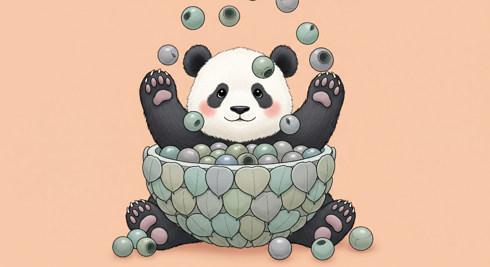 Flat artwork of the Kids-Mundo panda and bubbles wall mural showing a woven basket design