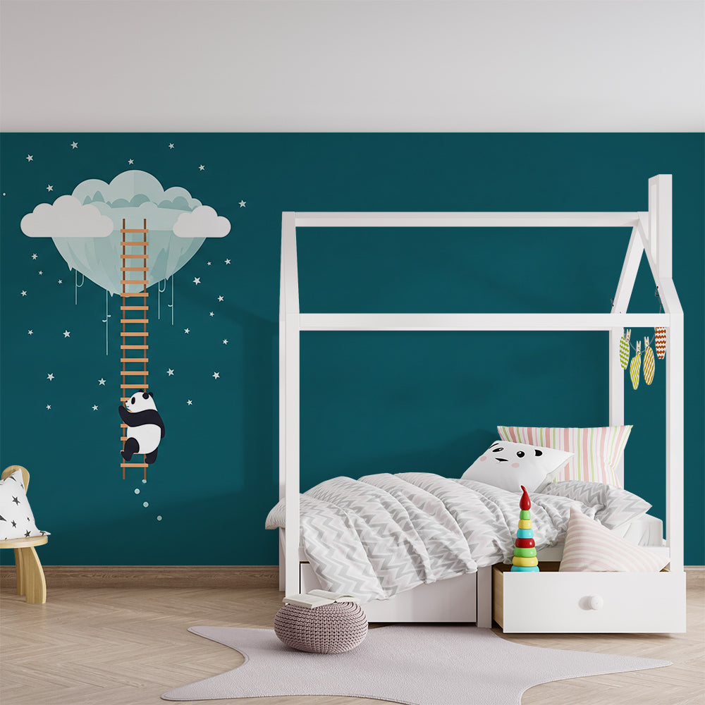 Kids-Mundo panda wall mural bringing a calm, adventurous feel to a kids' bedroom.