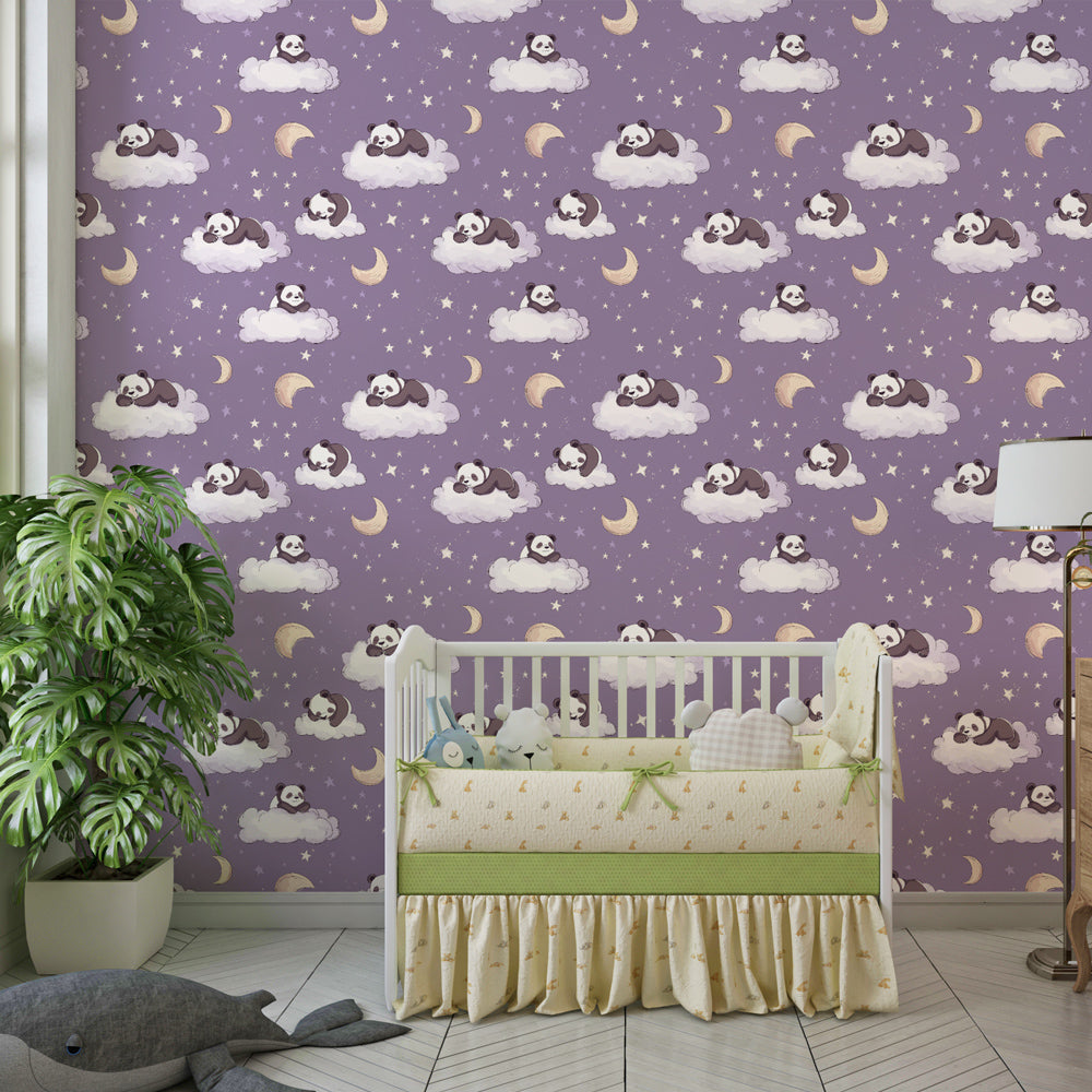 Starry panda wallpaper transforming children's bedroom into magical sleep sanctuary
