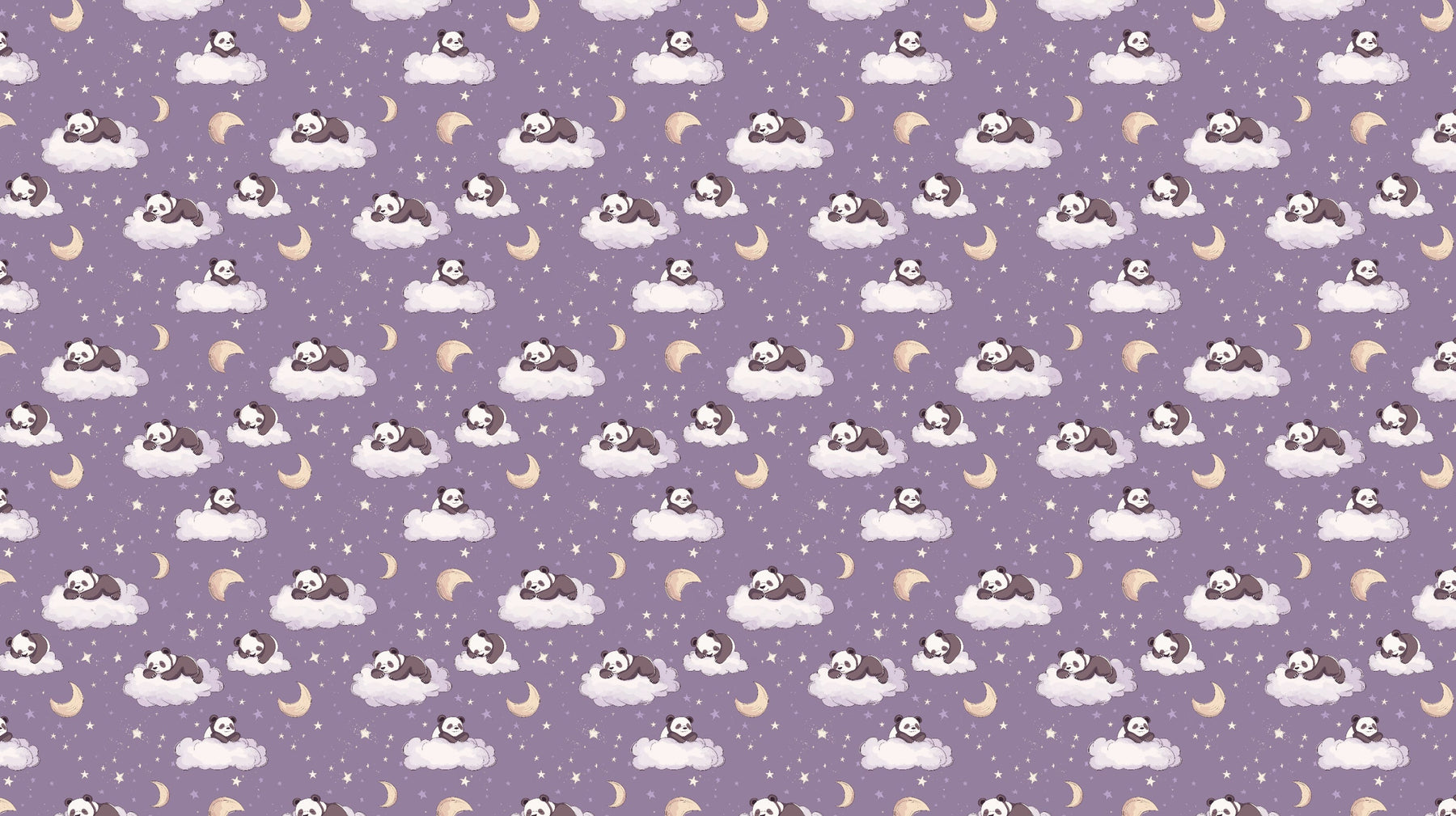 Detailed panda cloud mural wallpaper design pattern with stars and moon by Kids-Mundo