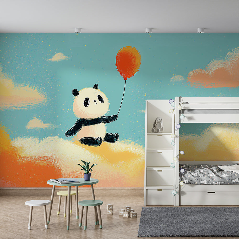 Kids-Mundo cloud panda wall mural covering a feature wall in a child's bedroom