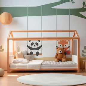 Woodland animal swing wallpaper creating peaceful children's bedroom atmosphere