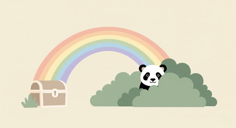 Detailed panda garden rainbow mural wallpaper design pattern by Kids-Mundo