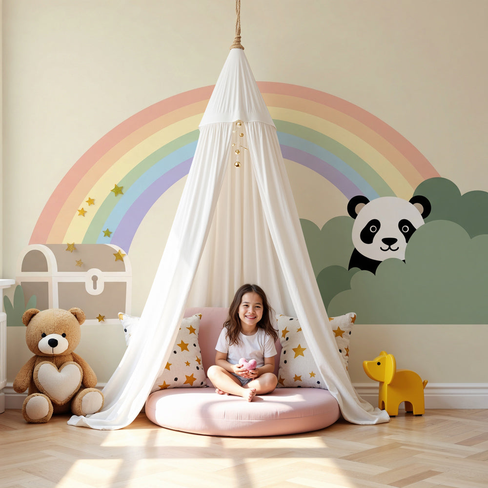 Panda garden mural wallpaper with rainbow in modern nursery room by Kids-Mundo