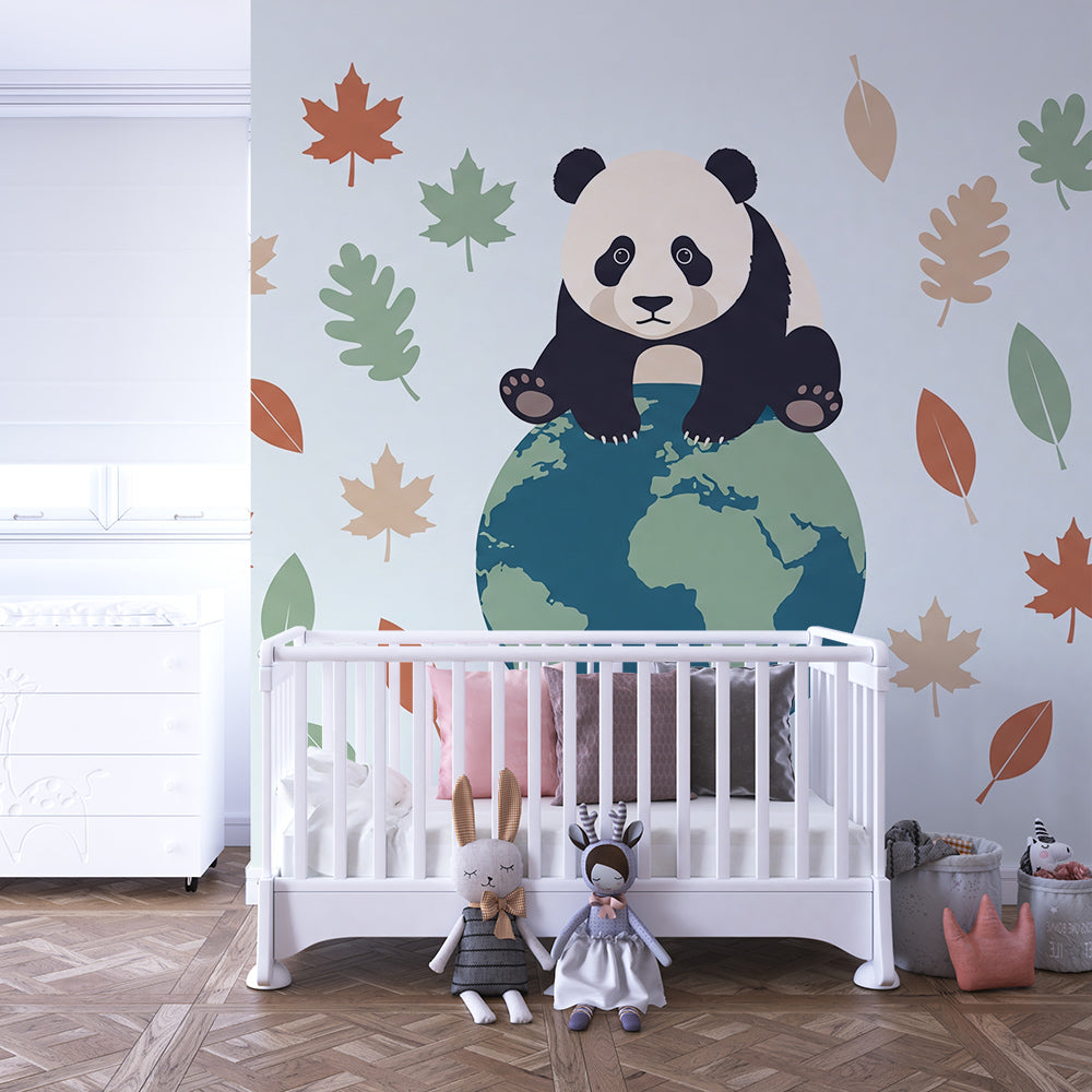 Kids-Mundo panda globe wall mural brightening a calm children's playroom