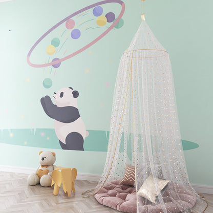 Panda hoop and bubbles wall mural by Kids-Mundo in a bright, lively playroom
