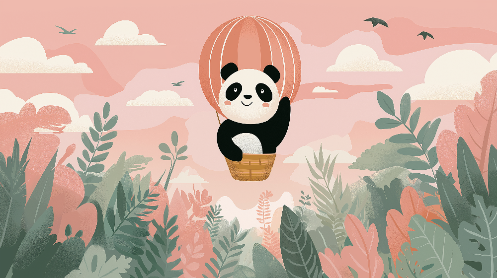 Panda in a Hot Air Balloon Wall Mural