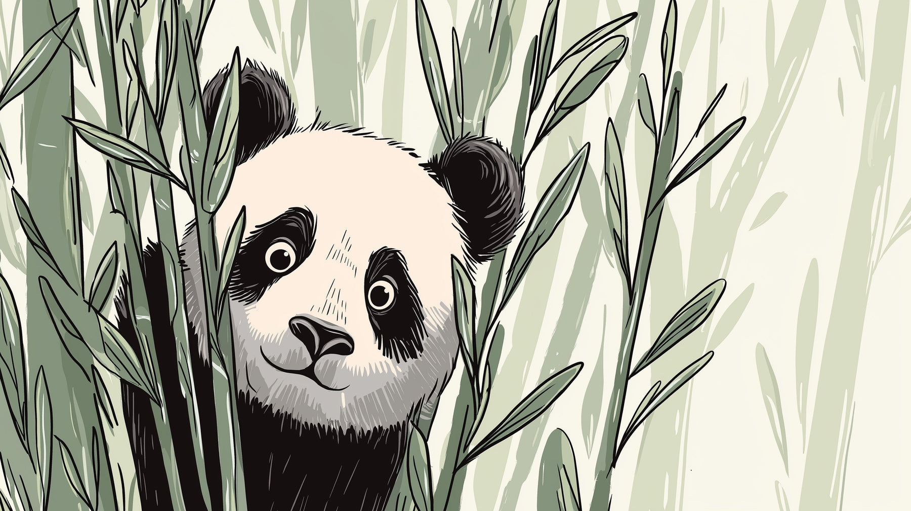 Detailed panda jungle mural wallpaper design pattern with bamboo and foliage by Kids-Mundo