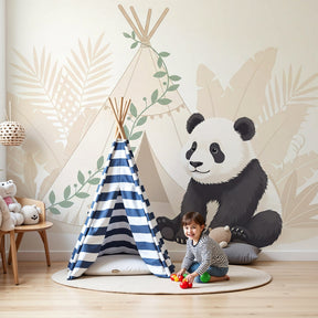 Panda jungle mural wallpaper creating peaceful tropical nursery decor by Kids-Mundo