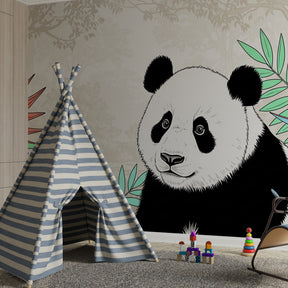 Tropical panda jungle mural wallpaper for colorful kids playroom by Kids-Mundo