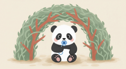 Kids-Mundo flat artwork of the baby panda under a leafy archway wall mural design