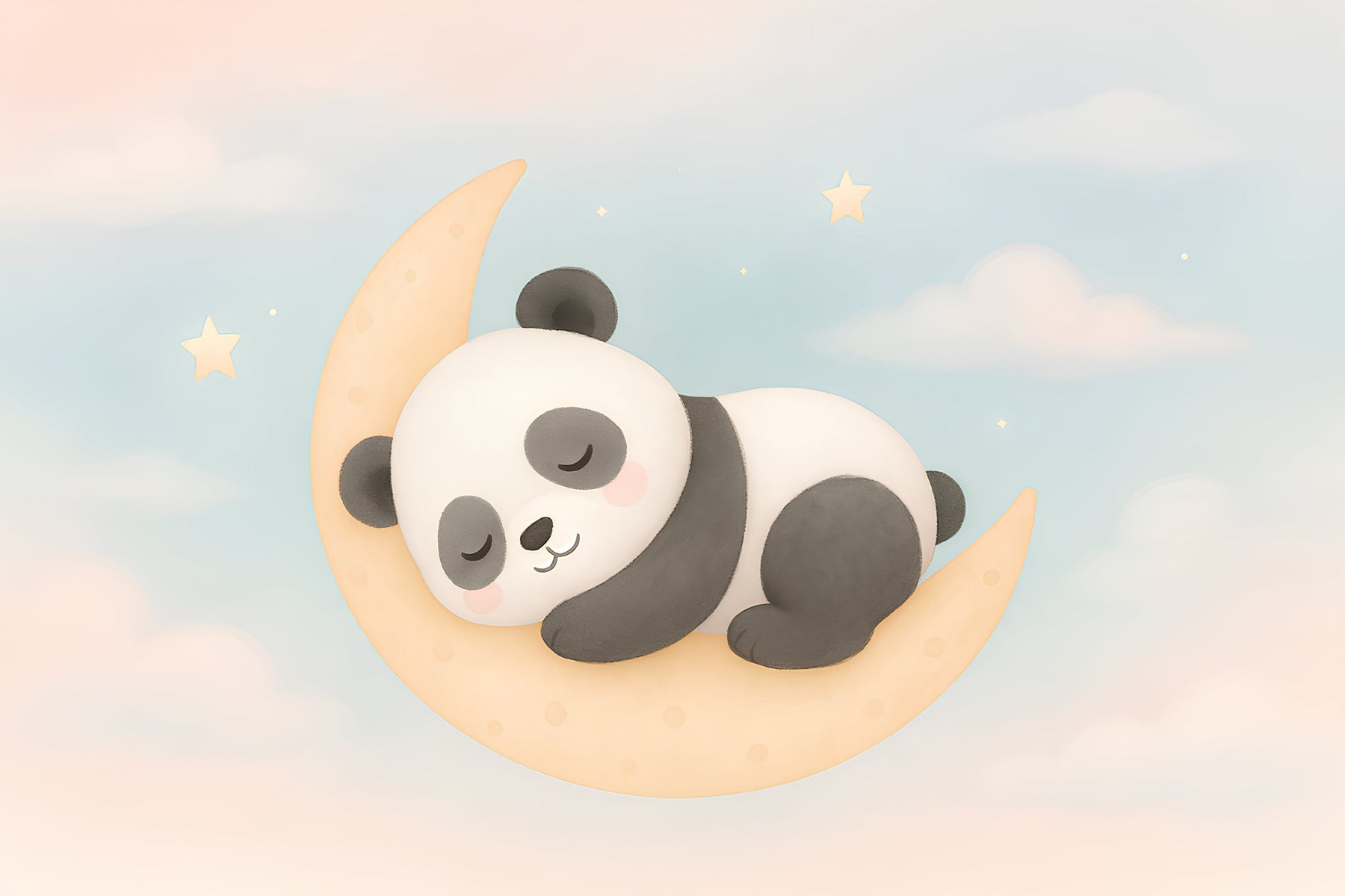 Detailed sleeping panda on moon mural wallpaper design pattern with pastel stars by Kids-Mundo