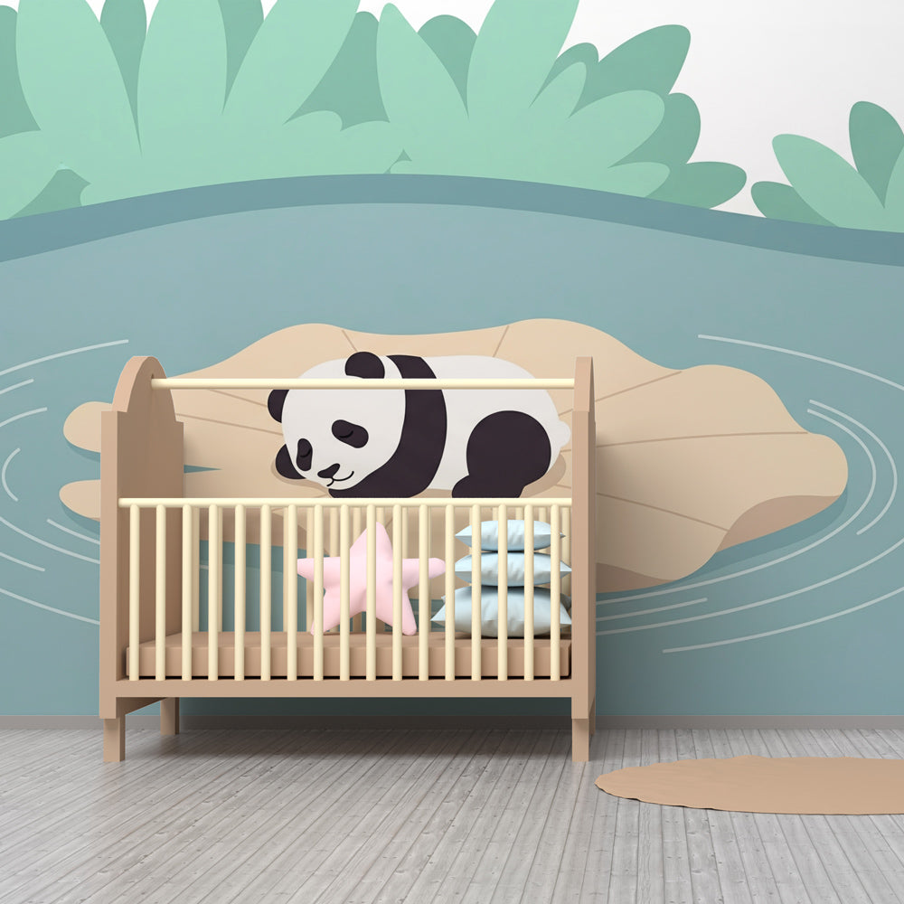 Baby panda on leaf mural wallpaper transforming kids room into serene sanctuary
