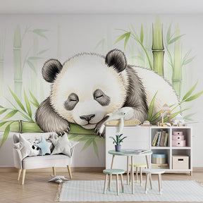 Bamboo forest panda wallpaper creating serene children's bedroom decor
