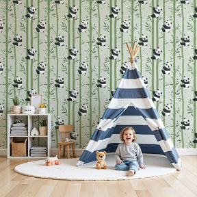 Panda mural wallpaper creating peaceful bamboo forest atmosphere in children's nursery by Kids-Mundo