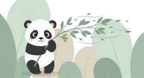Detailed panda mural wallpaper design pattern showing leafy branch and nature elements by Kids-Mundo