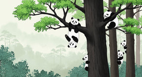 Detailed panda forest mural wallpaper design pattern showing adorable bears in trees by Kids-Mundo