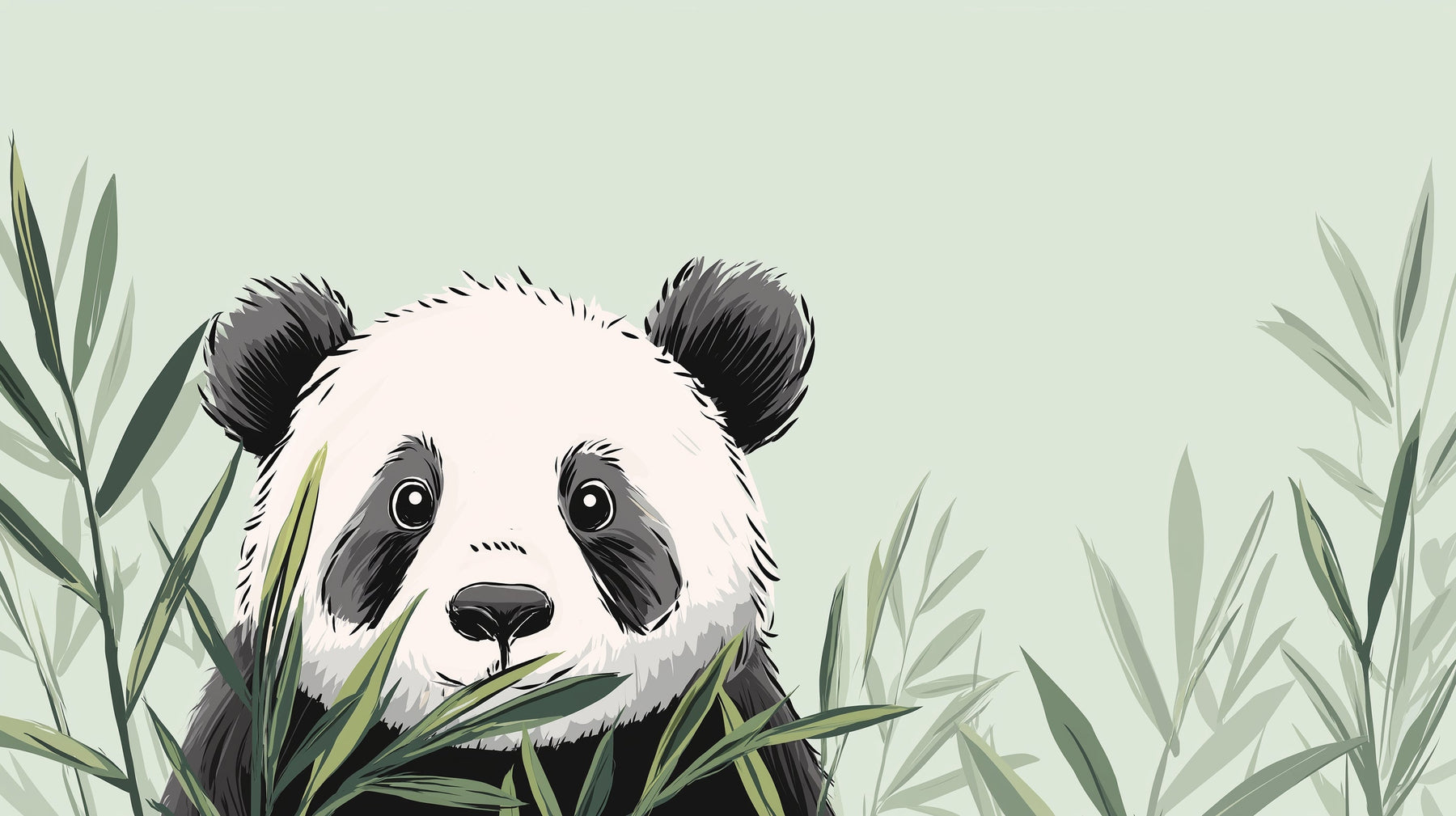 Detailed panda in green foliage mural wallpaper design pattern by Kids-Mundo