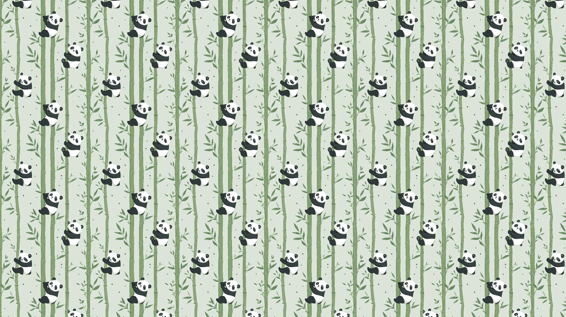 Detailed panda bamboo forest mural wallpaper design pattern showing playful bears by Kids-Mundo
