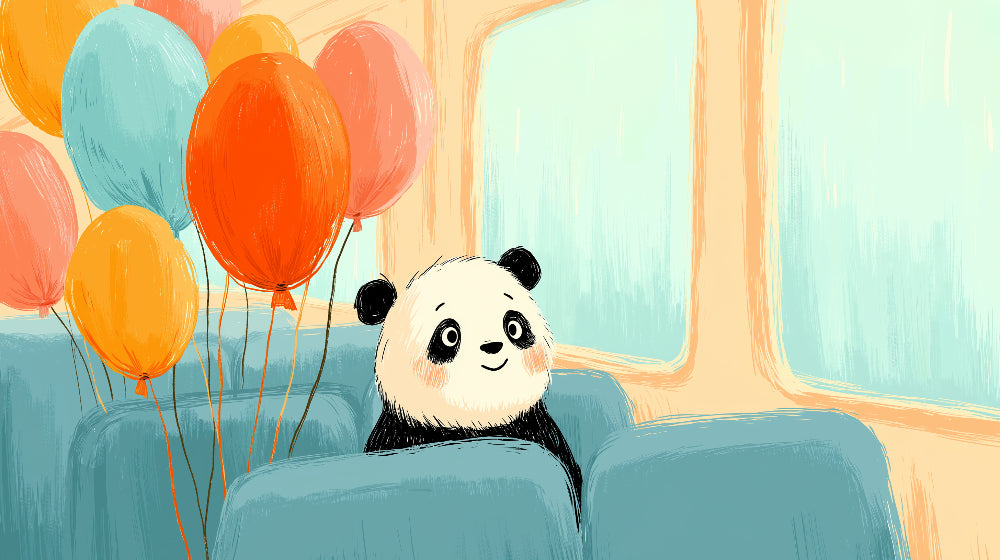 Detailed panda with balloons mural wallpaper design pattern by Kids-Mundo