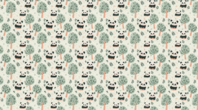 Detailed panda forest mural wallpaper design pattern showing playful pandas among stylized trees by Kids-Mundo