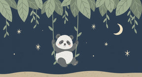Detailed panda night sky mural wallpaper design pattern with stars and moon by Kids-Mundo