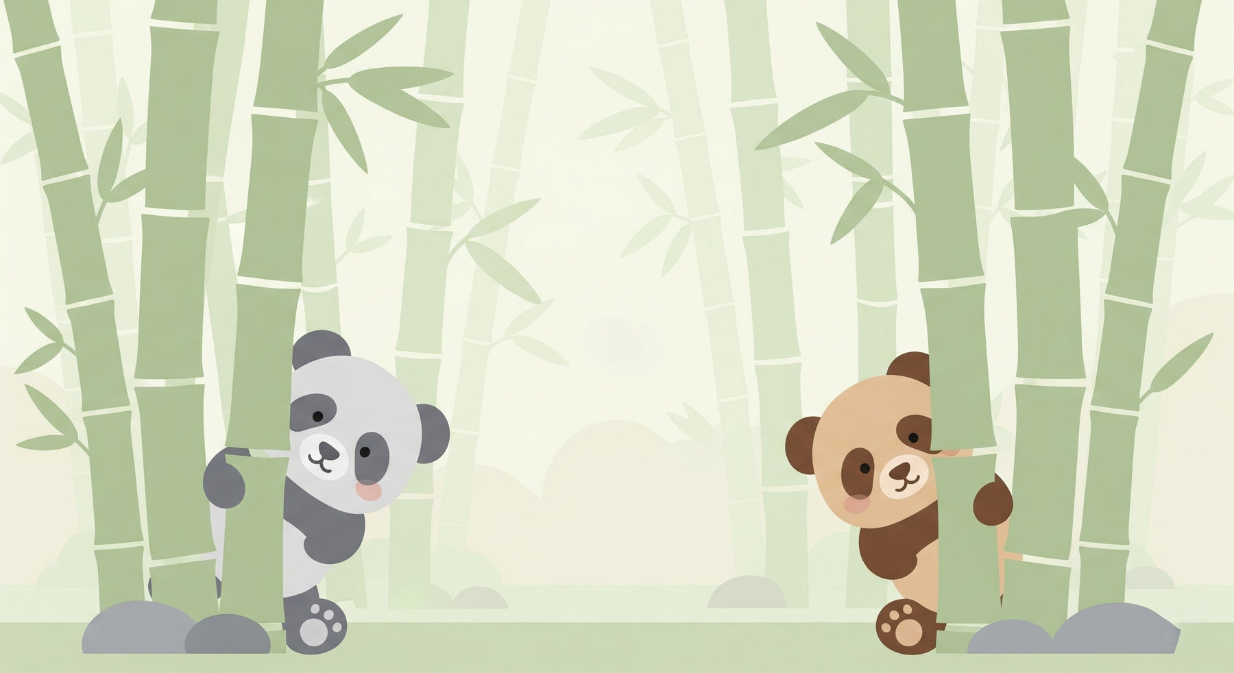 Detailed panda bamboo mural wallpaper design pattern showing adorable pandas by Kids-Mundo