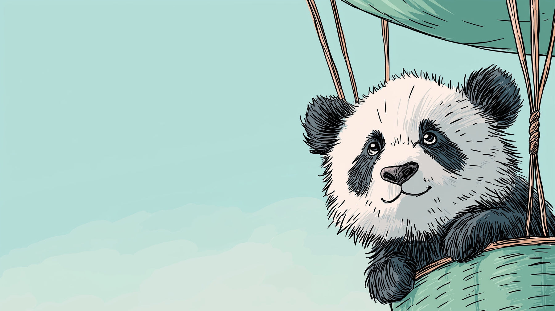 Detailed panda hot air balloon mural wallpaper design pattern with clouds by Kids-Mundo