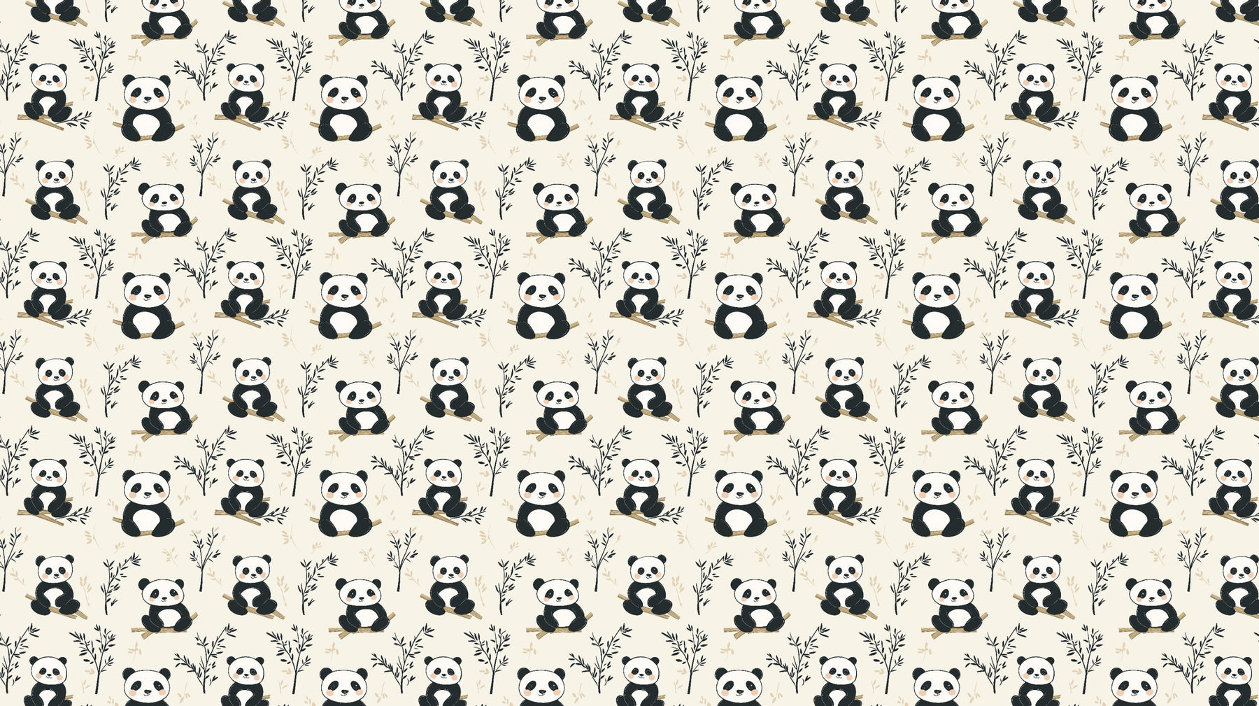 Detailed panda mural wallpaper design pattern showing adorable animals with botanical elements by Kids-Mundo